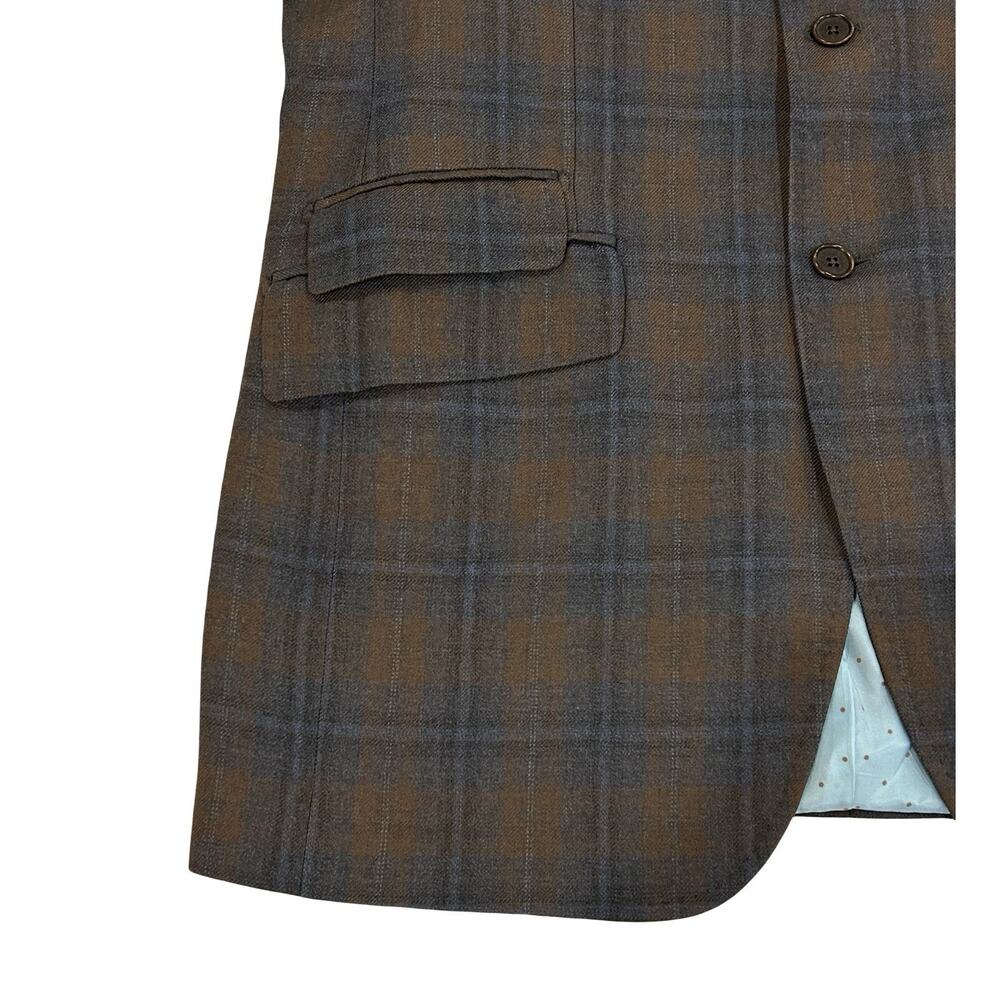 Kuhlman Cashmere Blazer Jacket Mens 50L-US 40L Brown & Gray Plaid Italian Tweed - Picture 4 of 11